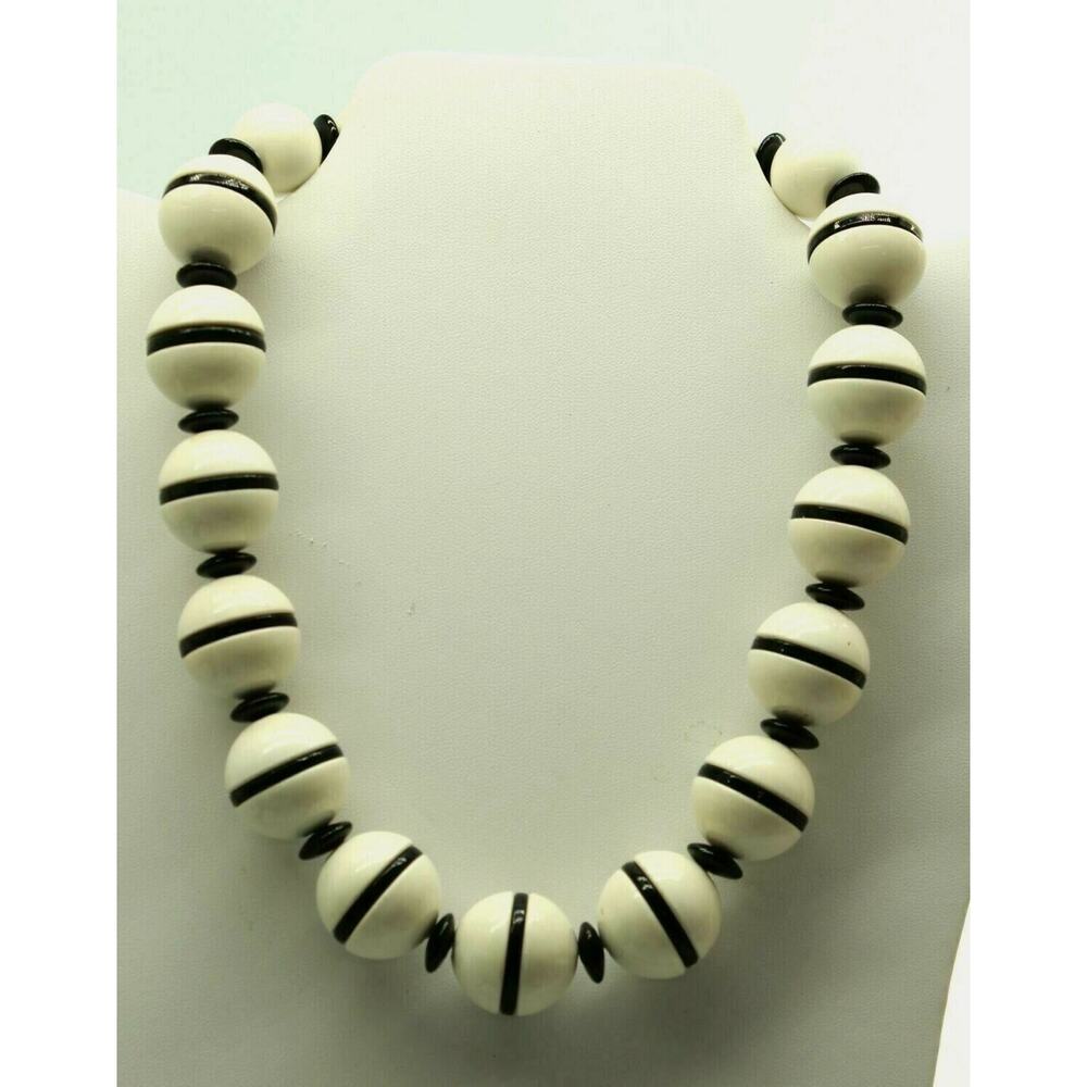 Vintage Black White Chunky Acrylic Bead Necklace • 3 Piece Balls